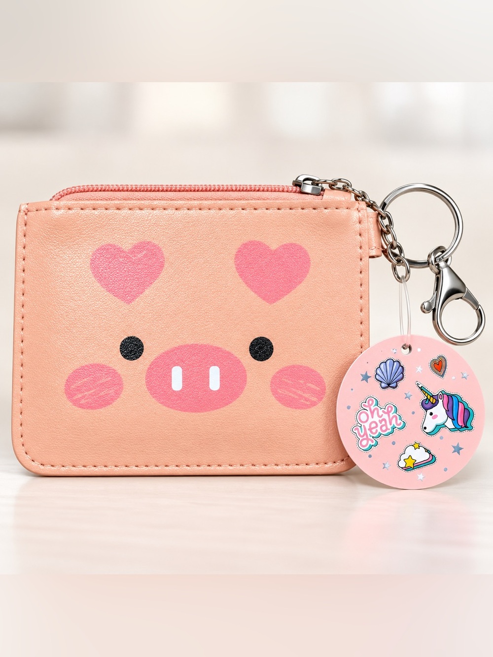 Children's Pink Pig Face Coin Purse with Keyring Charm